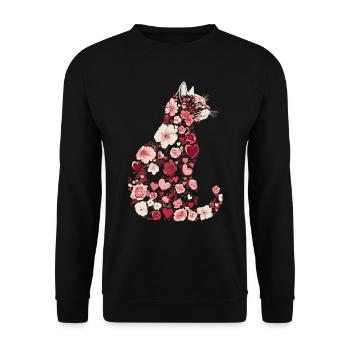 Blumen Katze für Katzen Besitzer und Valentinstag - Unisex Pullover - Schwarz - Vorne - Alina (178cm) & Michal (187cm)