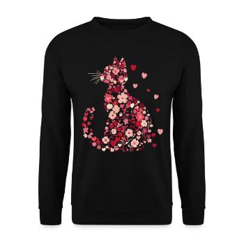 Blumen Katze für Katzen Besitzer und Valentinstag - Unisex Pullover - Schwarz - Vorne - Alina (178cm) & Michal (187cm)