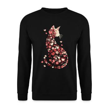 Blumen Katze für Katzen Besitzer und Valentinstag - Unisex Pullover - Schwarz - Vorne - Alina (178cm) & Michal (187cm)