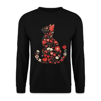 Blumen Katze für Katzen Besitzer und Valentinstag - Unisex Pullover - Schwarz - Vorne - Alina (178cm) & Michal (187cm)