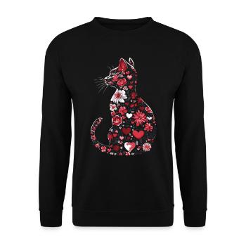 Blumen Katze für Katzen Besitzer und Valentinstag - Unisex Pullover - Schwarz - Vorne - Alina (178cm) & Michal (187cm)