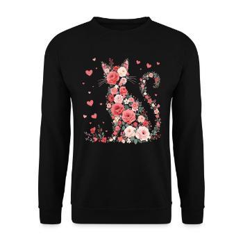 Blumen Katze für Katzen Besitzer und Valentinstag - Unisex Pullover - Schwarz - Vorne - Alina (178cm) & Michal (187cm)