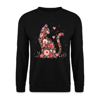 Blumen Katze für Katzen Besitzer und Valentinstag - Unisex Pullover - Schwarz - Vorne - Alina (178cm) & Michal (187cm)