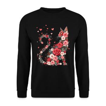 Blumen Katze für Katzen Besitzer und Valentinstag - Unisex Pullover - Schwarz - Vorne - Alina (178cm) & Michal (187cm)