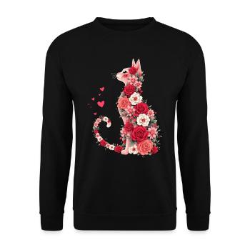 Flowers Cat for Cats Owners and Valentine's Day - Unisex Sweatshirt - black - Front - Alina (178cm) & Michal (187cm)