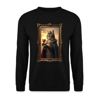 Mittelalter Katze im Bilderrahmen Kunst Krone - Unisex Pullover - Schwarz - Vorne - Alina (178cm) & Michal (187cm)