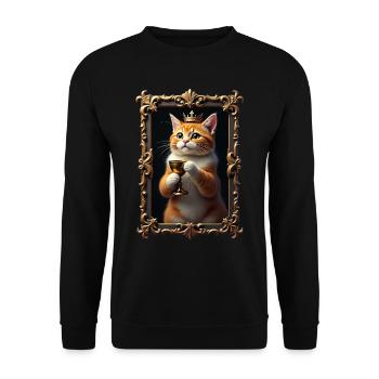 Mittelalter Katze im Bilderrahmen Kunst Krone - Unisex Pullover - Schwarz - Vorne - Alina (178cm) & Michal (187cm)