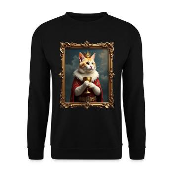Mittelalter Katze im Bilderrahmen Kunst Krone - Unisex Pullover - Schwarz - Vorne - Alina (178cm) & Michal (187cm)