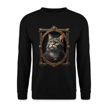 Mittelalter Katze im Bilderrahmen Kunst Krone - Unisex Pullover - Schwarz - Vorne - Alina (178cm) & Michal (187cm)