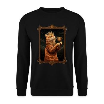 Mittelalter Katze im Bilderrahmen Kunst Krone - Unisex Pullover - Schwarz - Vorne - Alina (178cm) & Michal (187cm)