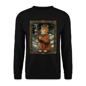 Mittelalter Katze im Bilderrahmen Kunst Krone - Unisex Pullover - Schwarz - Vorne - Alina (178cm) & Michal (187cm)