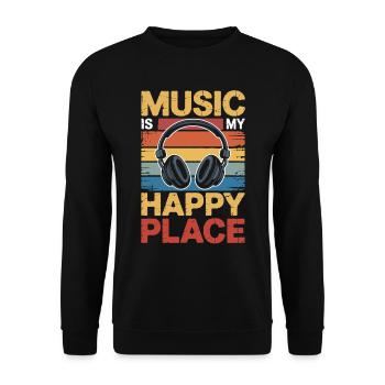 Music My Happy Place Music Lover DJ Headphones - Unisex Sweatshirt - black - Front - Alina (178cm) & Michal (187cm)