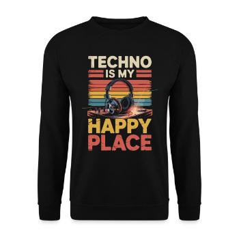 Techno My Happy Place Musik Liebhaber DJ Kopfhörer - Unisex Pullover - Schwarz - Vorne - Alina (178cm) & Michal (187cm)