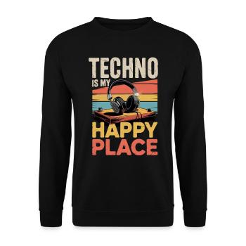 Techno My Happy Place Musik Liebhaber DJ Kopfhörer - Unisex Pullover - Schwarz - Vorne - Alina (178cm) & Michal (187cm)