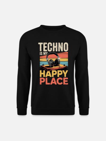 Techno My Happy Place Music Lover DJ Słuchawki - Bluza unisex - czarny