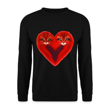 Katzenherz Valentinstag Katzenliebhaber Geschenk - Unisex Pullover - Schwarz - Vorne - Alina (178cm) & Michal (187cm)