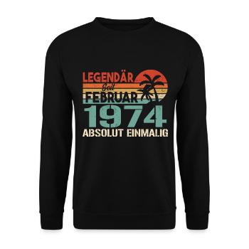 Birthday Gift - Vintage February 1974 - Unisex Sweatshirt - black - Front - Alina (178cm) & Michal (187cm)