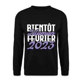 Annonce grossesse. bientôt Maman Février 2023.mama - Sweat-shirt Unisexe - noir - Devant - Alina (178cm) & Michal (187cm)