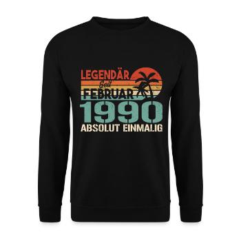 Geburtstagsgeschenk - Jahrgang Februar 1990 - Unisex Pullover - Schwarz - Vorne - Alina (178cm) & Michal (187cm)