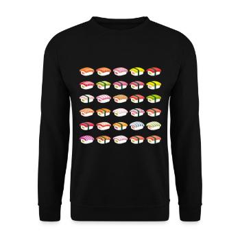 Viele Sushi Zubereitungen - Arten von Sushi - Unisex Pullover - Schwarz - Vorne - Alina (178cm) & Michal (187cm)