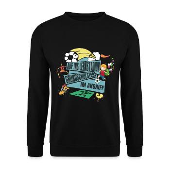 Grundschule Einschulung Fußball - Unisex Pullover - Schwarz - Vorne - Alina (178cm) & Michal (187cm)