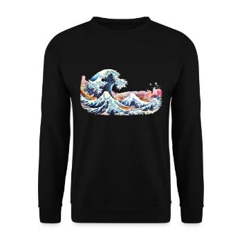 Japanese Wave Great Wave of Kanagawa - Unisex Sweatshirt - black - Front - Alina (178cm) & Michal (187cm)