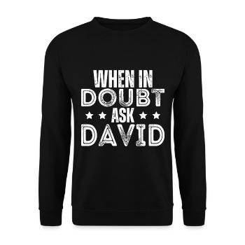 Im Zweifelsfall David fragen - Unisex Pullover - Schwarz - Vorne - Alina (178cm) & Michal (187cm)
