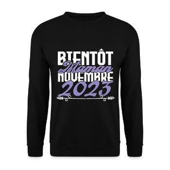 Annonce grossesse. bientôt Maman Novembre 2023.mam - Sweat-shirt Unisexe - noir - Devant - Alina (178cm) & Michal (187cm)
