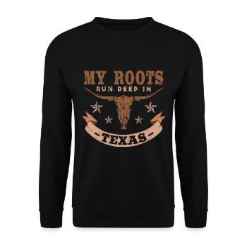 Meine Wurzeln liegen tief in Texas - Unisex Pullover - Schwarz - Vorne - Alina (178cm) & Michal (187cm)