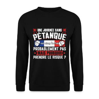 Joueur de pétanque bouliste boccia humour - Sweat-shirt Unisexe - noir - Devant - Alina (178cm) & Michal (187cm)