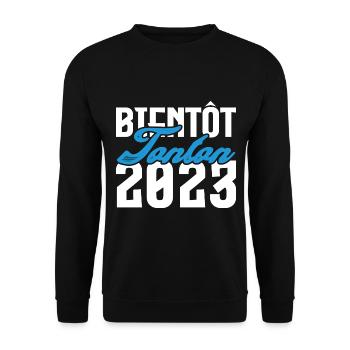 Cadeau Annonce grossesse bientôt Tonton 2023.Oncle - Sweat-shirt Unisexe - noir - Devant - Alina (178cm) & Michal (187cm)