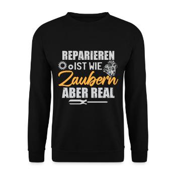 Reparieren Werkstatt Garage KFZ Mechaniker - Unisex Pullover - Schwarz - Vorne - Alina (178cm) & Michal (187cm)