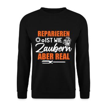 KFZ Mechaniker Humor Auto - Unisex Pullover - Schwarz - Vorne - Alina (178cm) & Michal (187cm)
