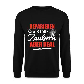 Autoschrauber Mechaniker Werkstatt - Unisex Pullover - Schwarz - Vorne - Alina (178cm) & Michal (187cm)