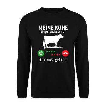 meine kühe eingehender anruf ...ich muss gehen! - Unisex Pullover - Schwarz - Vorne - Alina (178cm) & Michal (187cm)