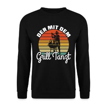 Der mit dem Grill Tanzt Grillen - Unisex Pullover - Schwarz - Vorne - Alina (178cm) & Michal (187cm)