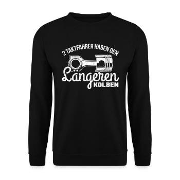 Enduro Mofa 2 Taktfahrer haben den längeren Kolben - Unisex Pullover - Schwarz - Vorne - Alina (178cm) & Michal (187cm)