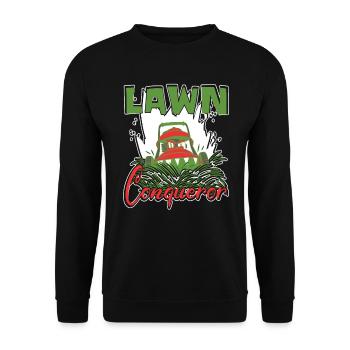 Rasenmäher Lawn Conqueror Rasenpflege - Unisex Pullover - Schwarz - Vorne - Alina (178cm) & Michal (187cm)