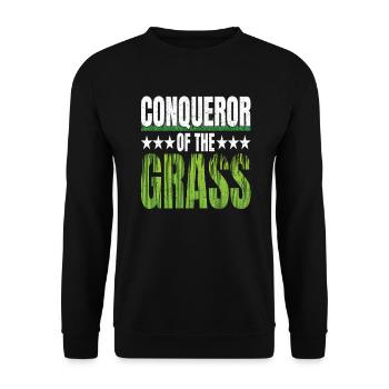 Rasenmäher Conqueror of the Grass Rasenpflege - Unisex Pullover - Schwarz - Vorne - Alina (178cm) & Michal (187cm)