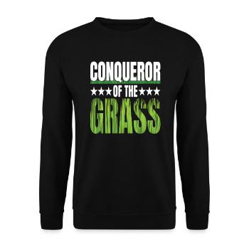 Rasenmäher Conqueror of the Grass Rasenpflege - Unisex Pullover - Schwarz - Vorne - Alina (178cm) & Michal (187cm)