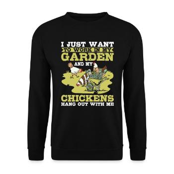 Travailler dans mon jardin Les poulets traînent avec moi Hühner - Sweat-shirt Unisexe - noir - Devant - Alina (178cm) & Michal (187cm)