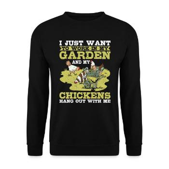 Work in My Garden Chickens hang out with me Hühner - Unisex Pullover - Schwarz - Vorne - Alina (178cm) & Michal (187cm)