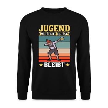 Dubbing Lederhose Jugend vergeht Durst bleibt Sauf - Unisex Pullover - Schwarz - Vorne - Alina (178cm) & Michal (187cm)