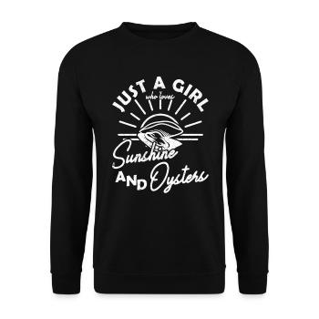 Just a Girl who Loves Sunshine and Oysters Austern - Unisex Sweatshirt - black - Front - Alina (178cm) & Michal (187cm)