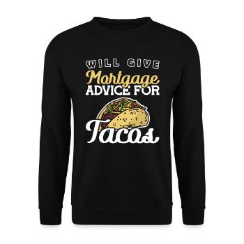 Mortgage Advice Tacos Mortgage Loan Advisor - Unisex Sweatshirt - black - Front - Alina (178cm) & Michal (187cm)