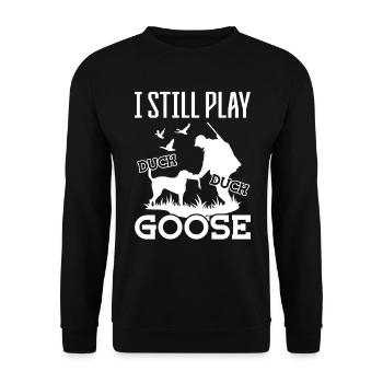Jagdhund I still play Duck Duck Goose Entenjagd - Unisex Pullover - Schwarz - Vorne - Alina (178cm) & Michal (187cm)