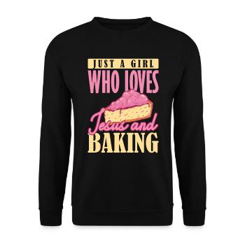 Just a Girl who Loves Jesus and Baking Backen - Unisex Pullover - Schwarz - Vorne - Alina (178cm) & Michal (187cm)