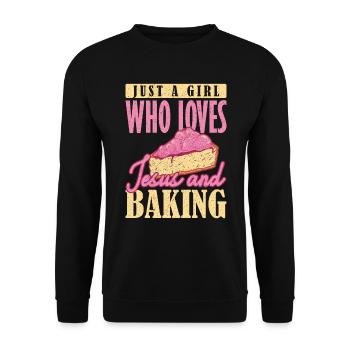 Just a Girl who Loves Jesus and Baking Backen - Unisex Sweatshirt - black - Front - Alina (178cm) & Michal (187cm)