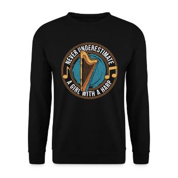 Never Underestimate a Girl with a Harp Harfe - Unisex Sweatshirt - black - Front - Alina (178cm) & Michal (187cm)