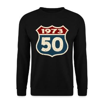 50 years old - birthday 1973 - born in 1973 - Unisex Sweatshirt - black - Front - Alina (178cm) & Michal (187cm)